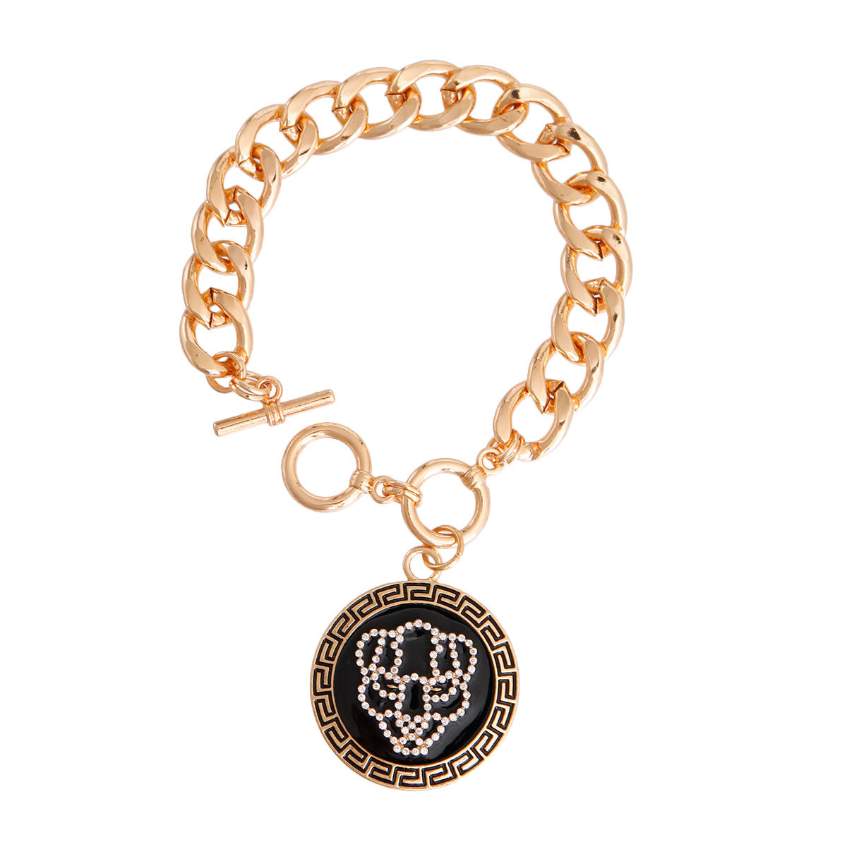 Gold Tiger Greek Medallion Bracelet