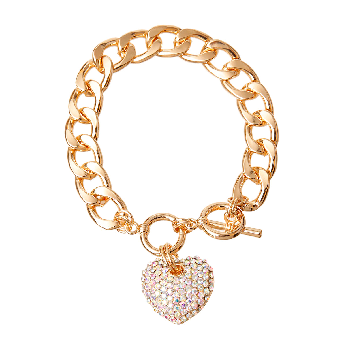 Aurora Borealis and Gold Heart Bracelet