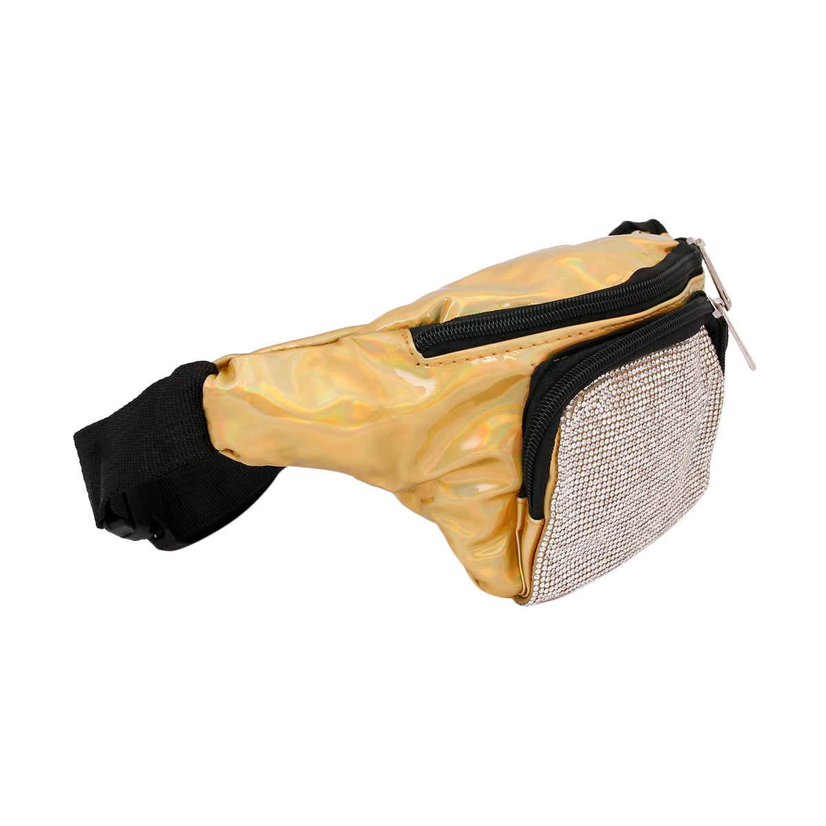 Rhinestone and Shiny Gold Patent Leather Fanny Pack