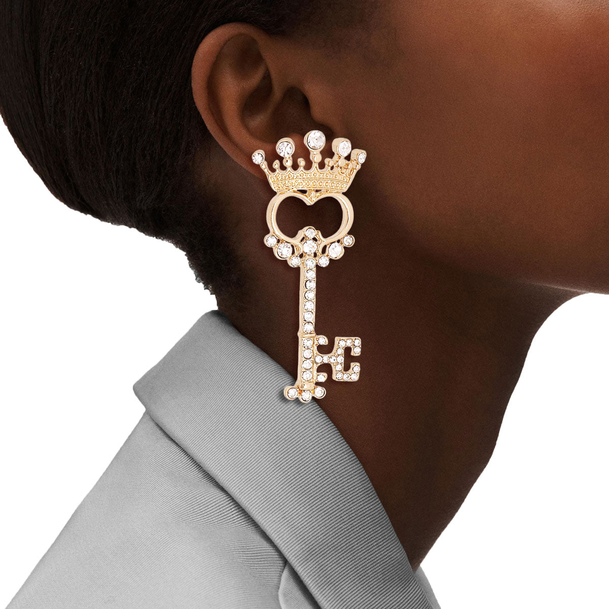 Gold Stone Crown and Key Studs
