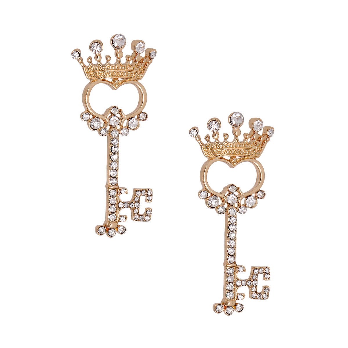 Gold Stone Crown and Key Studs