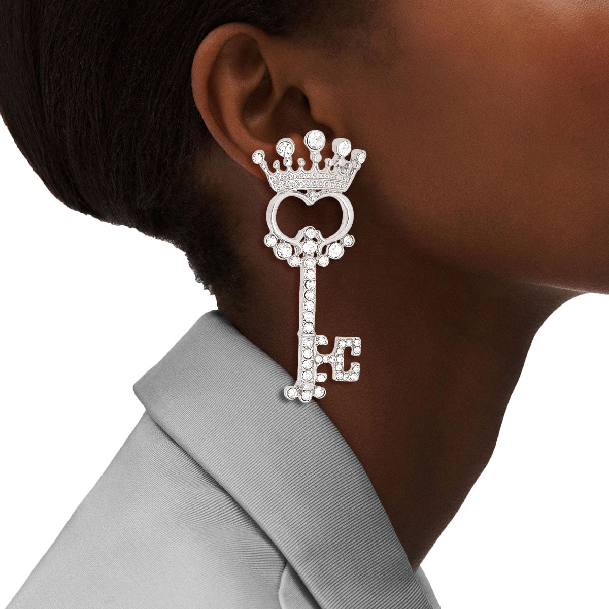 Silver Stone Crown and Key Studs