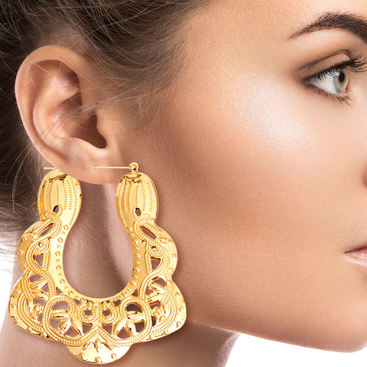 Trapezoid Gold Filigree Hoops