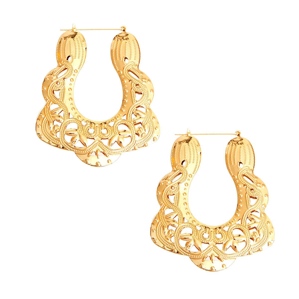 Trapezoid Gold Filigree Hoops