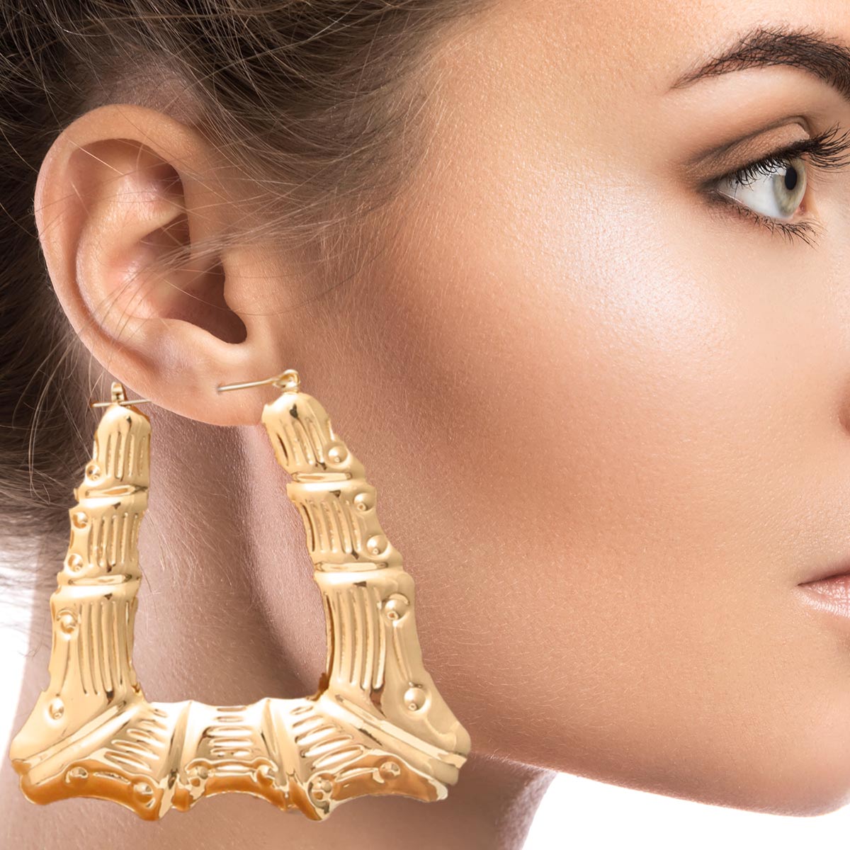 Gold Trapezoid Bamboo Hoop Earrings