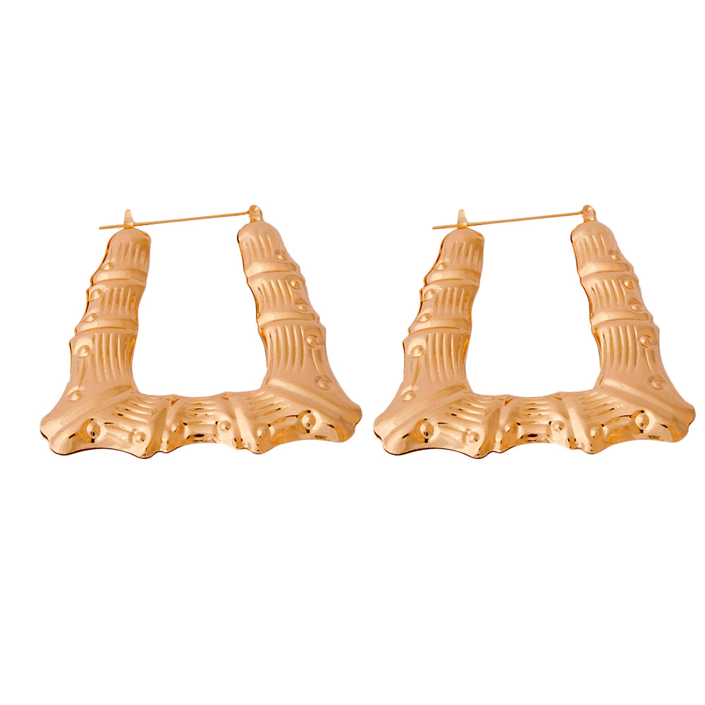 Gold Trapezoid Bamboo Hoop Earrings