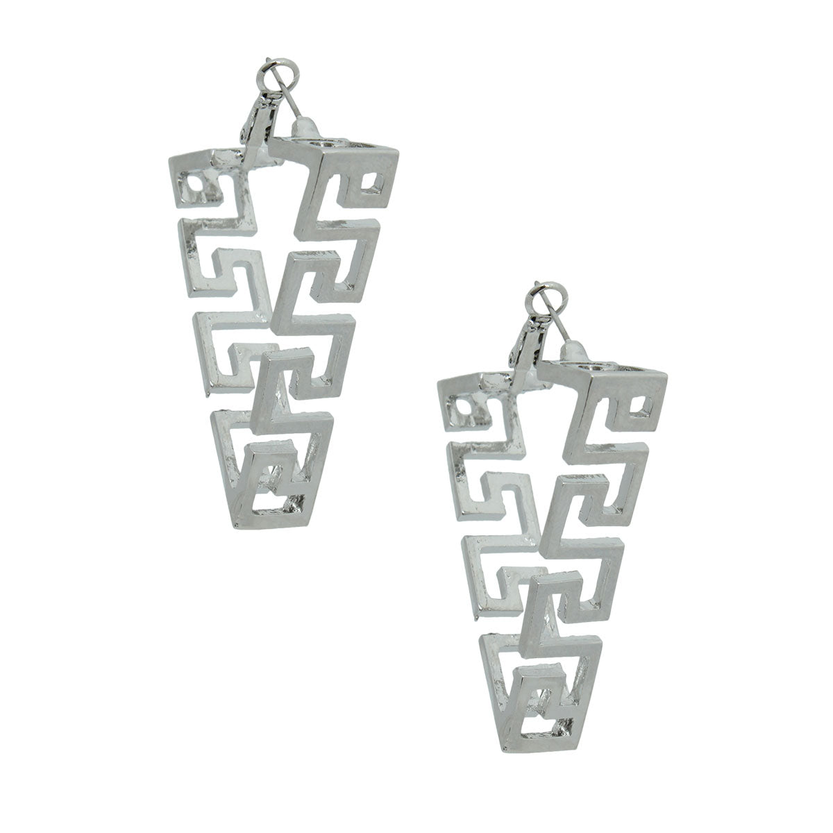 Silver Triangle Greek Key Hoops