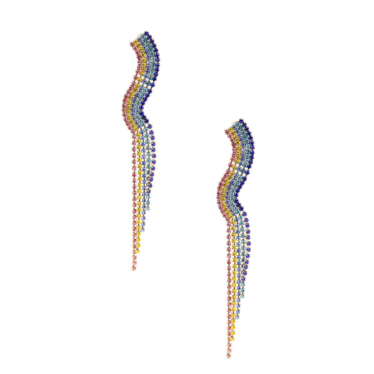 Curvy Rainbow Rhinestone Earrings