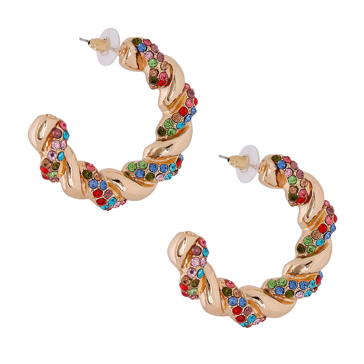 Multi Color Pave Twisted Hoops
