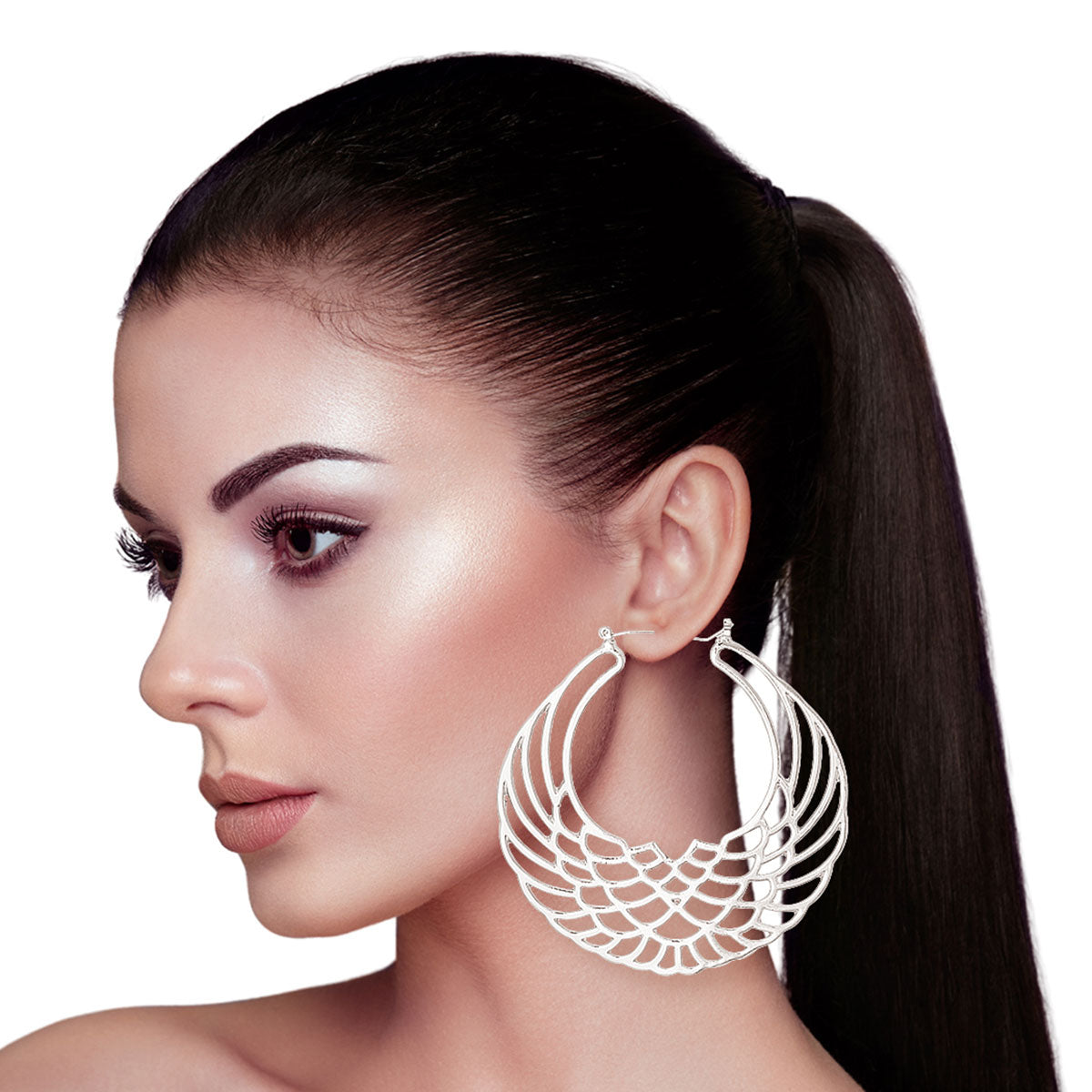 Silver Polished Open Wing Hoops
