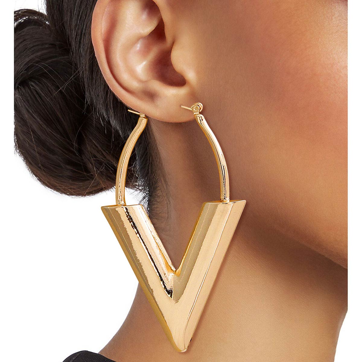Gold Metal V Hoop Earrings