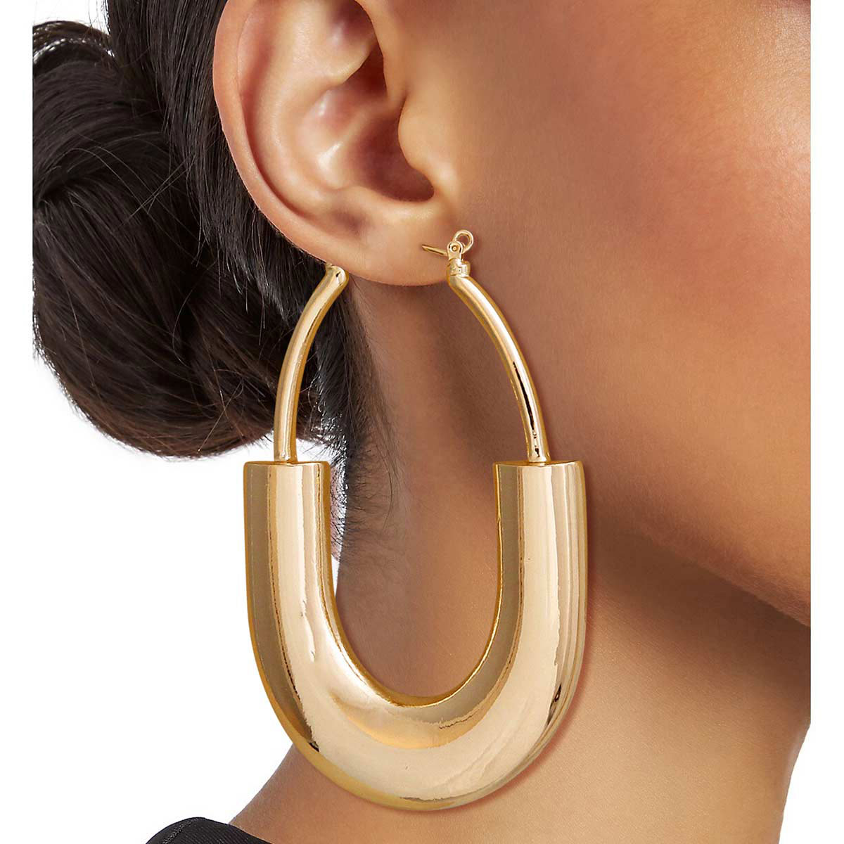 Gold Metal U Hoop Earrings