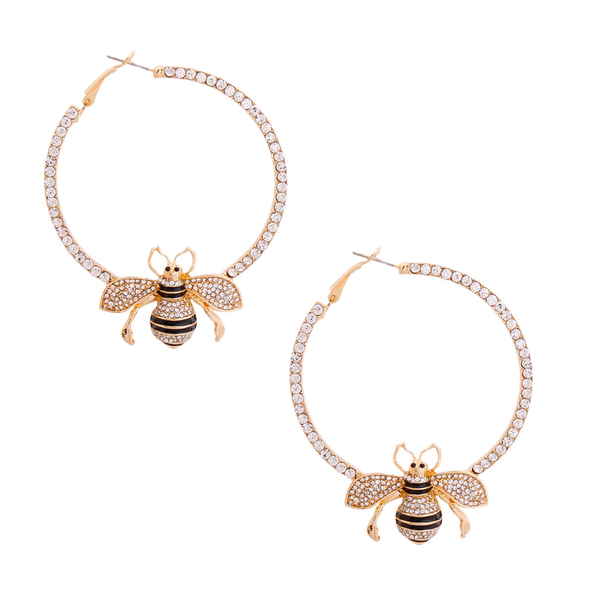 Gold Rhinestone Bee Designer Hoops
