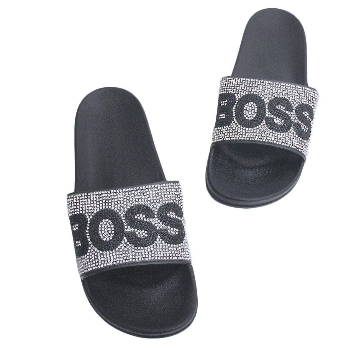 Size 7 Silver BOSS Black Slides