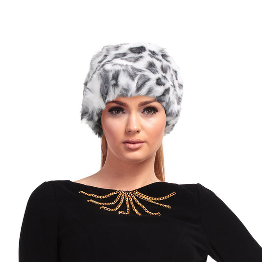 Black and White Leopard Fur Winter Headband