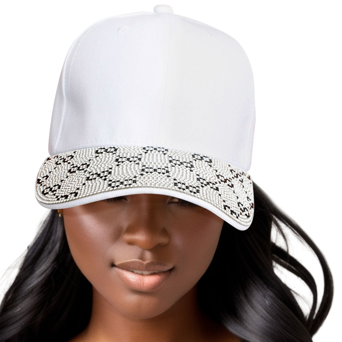 Hat White Monogram Bling Baseball Cap for Women
