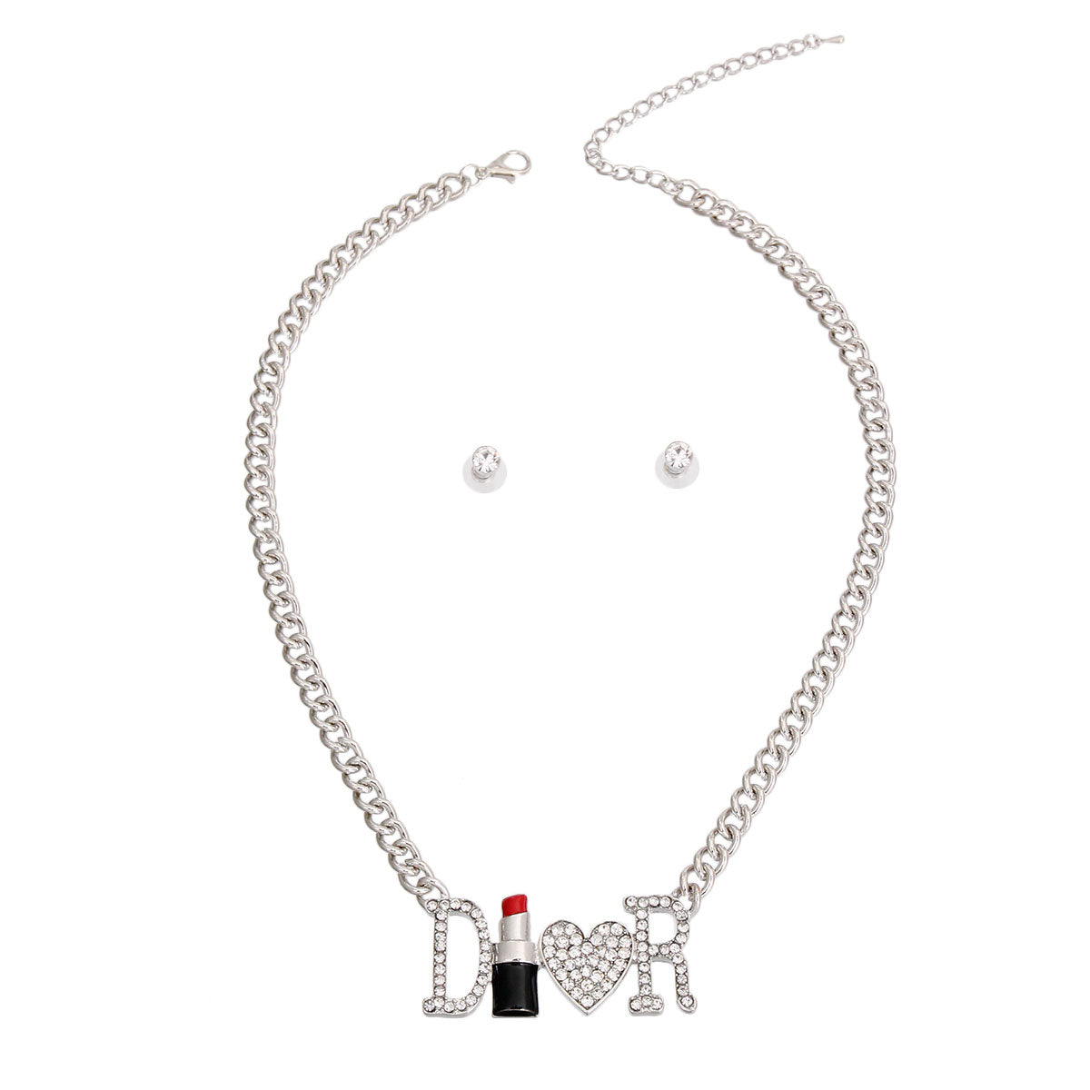 Dior Inspired Silver Lipstick Necklace