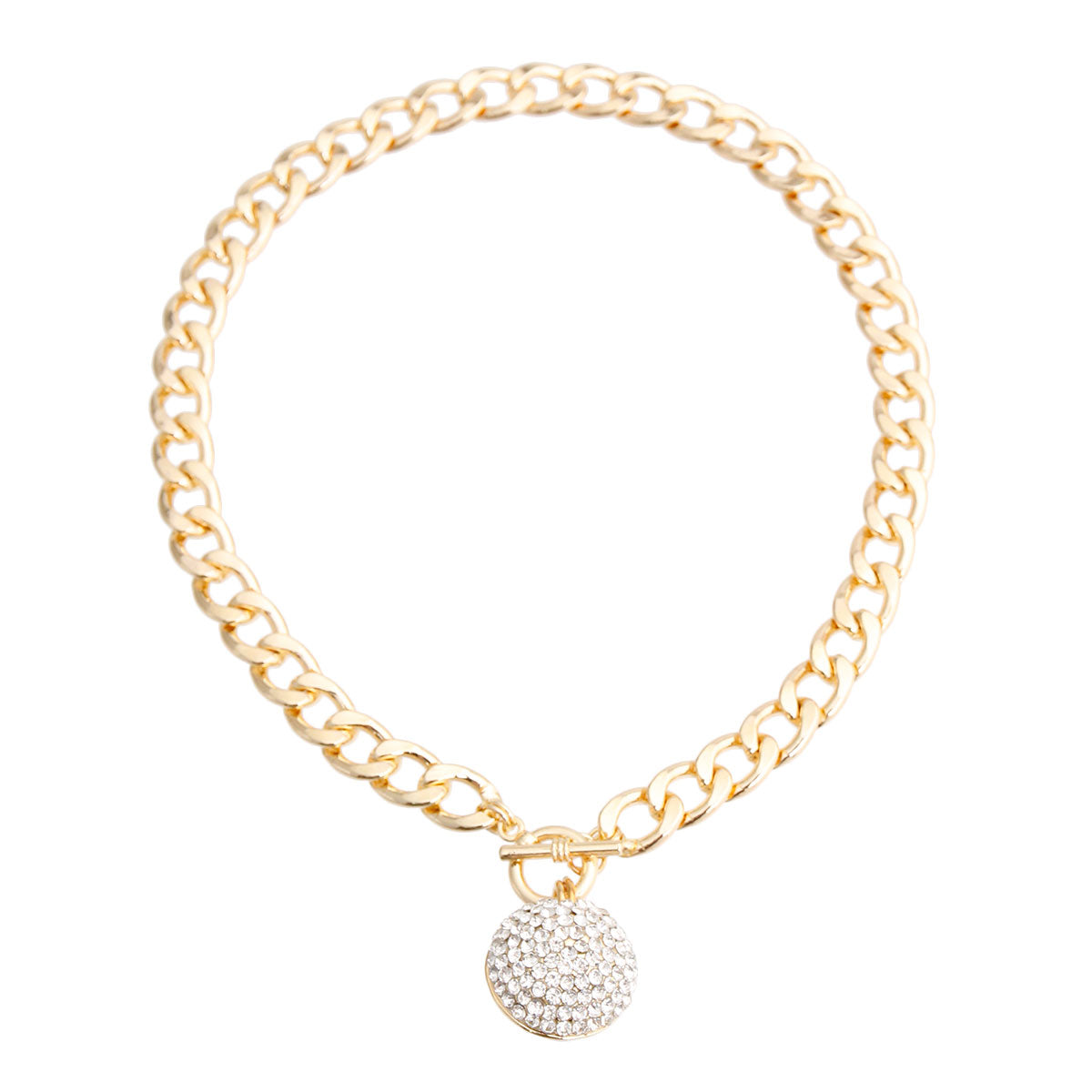 Gold Pave Ball Charm Necklace