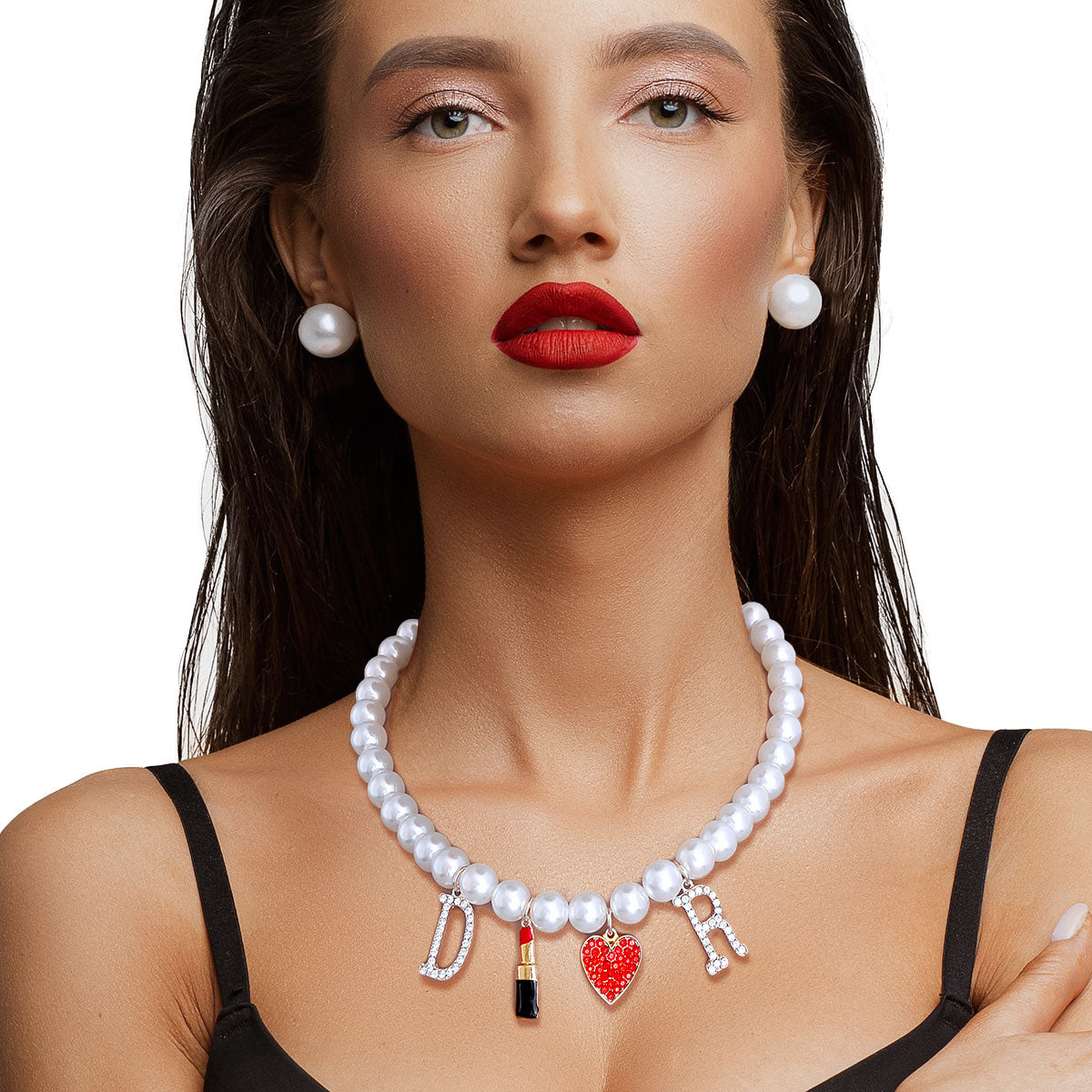 White Pearl Designer Charm Necklace