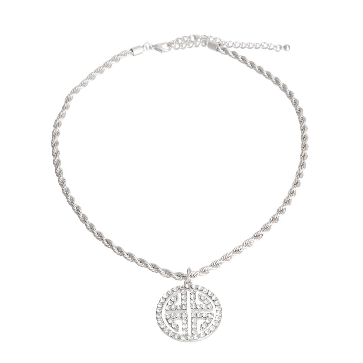 Silver Twisted Chain Greek Key Necklace
