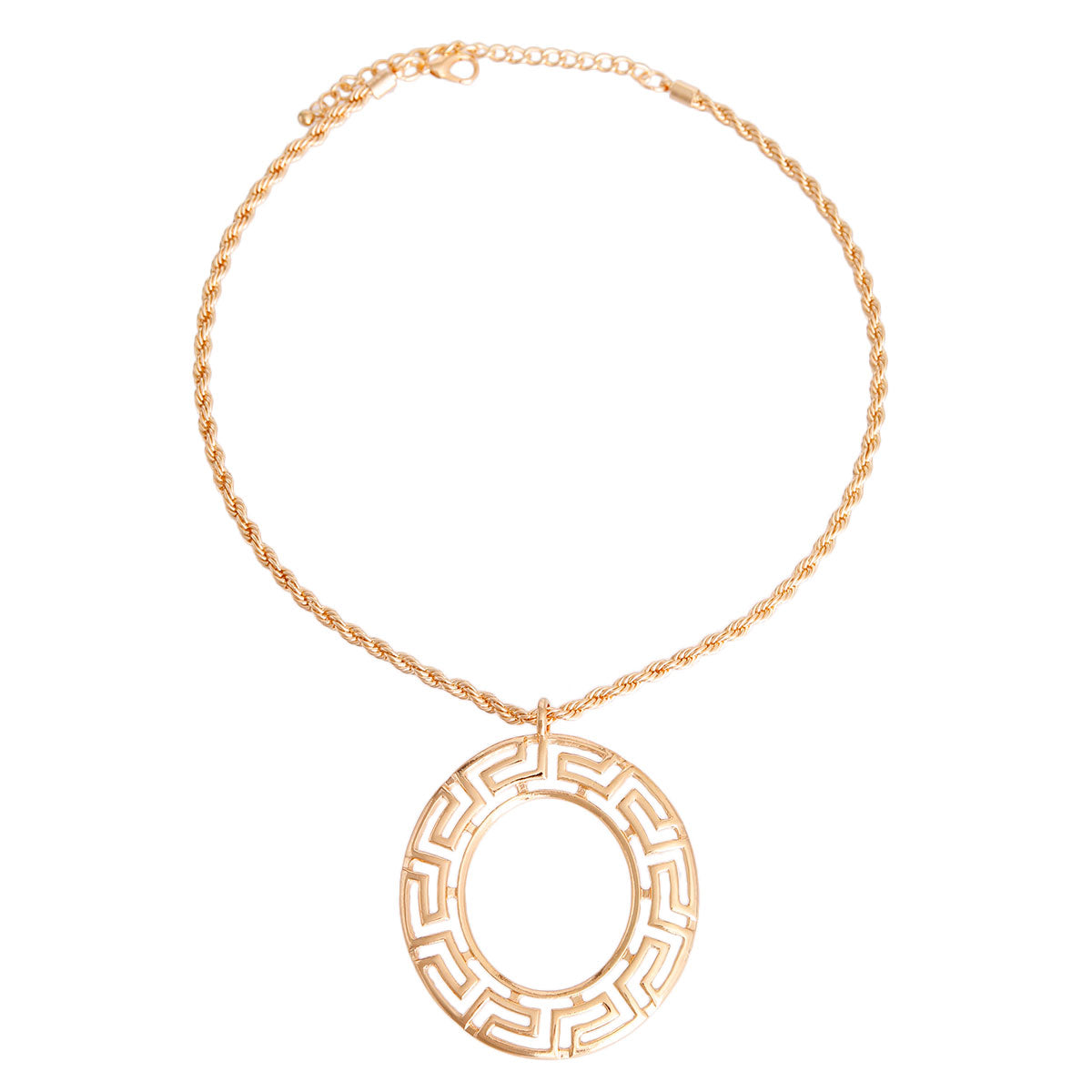 Gold Rope Chain Greek Ring Necklace