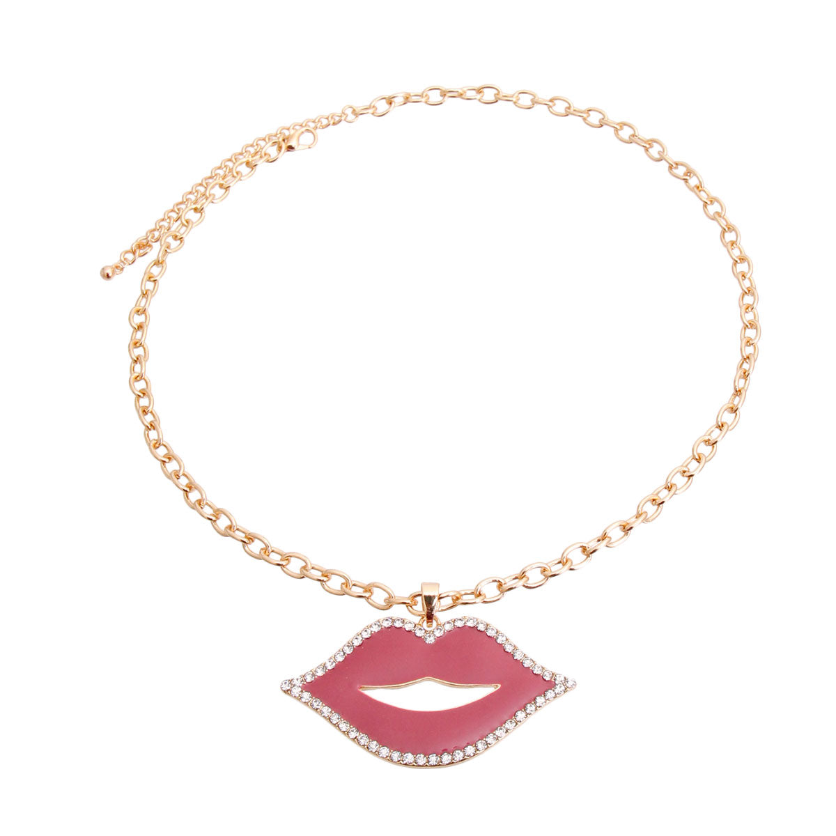 Pink Lips Gold Chain Necklace