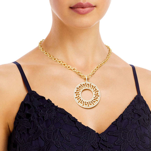 Gold Cable Chain Rhinestone Greek Necklace