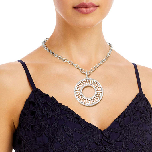 Silver Cable Chain Rhinestone Greek Necklace
