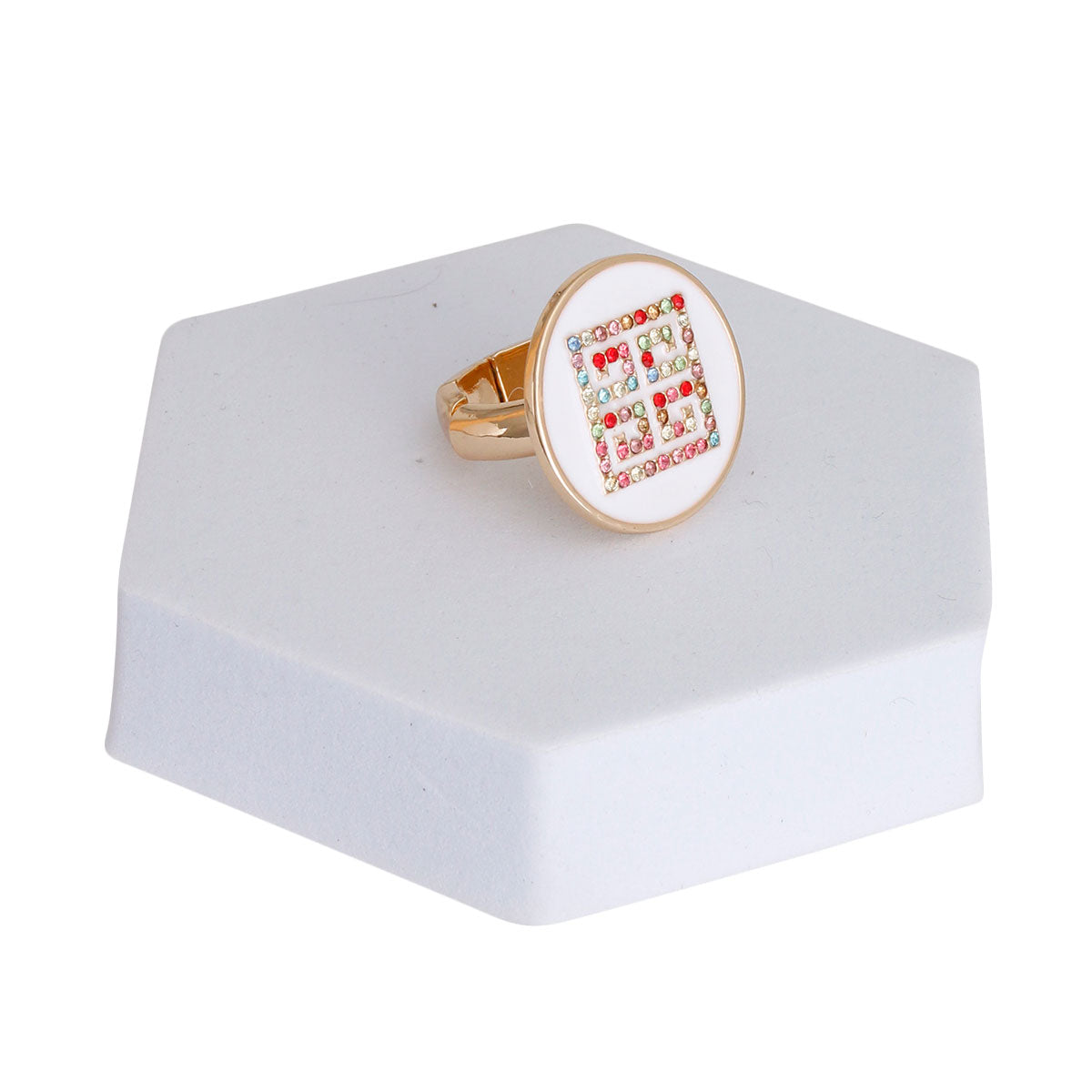 White and Gold Greek Key Ring