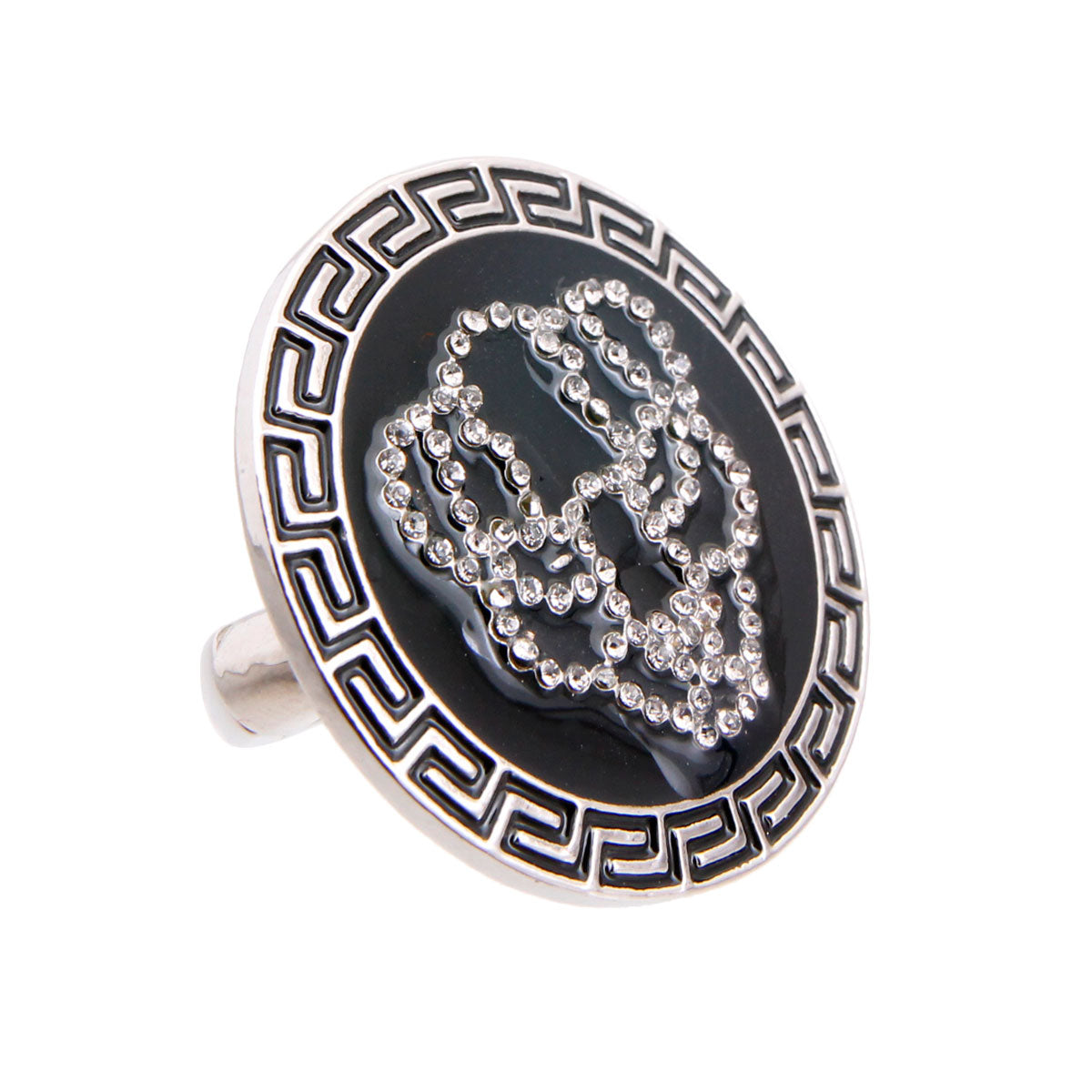 Silver Black Round Tiger Cocktail Ring