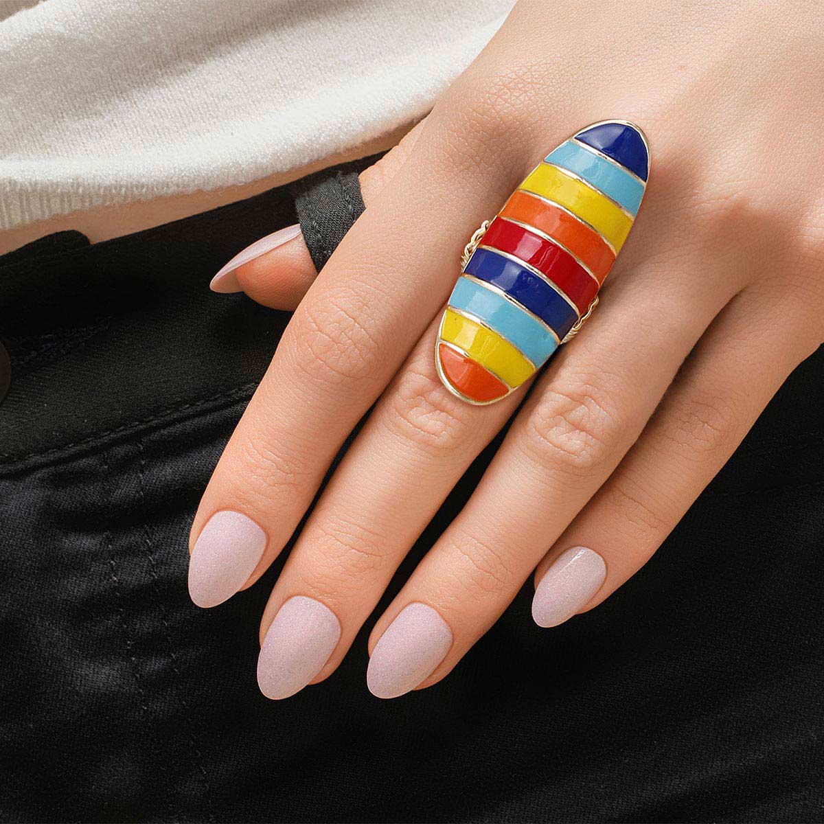Rainbow and Gold Elongated Ring