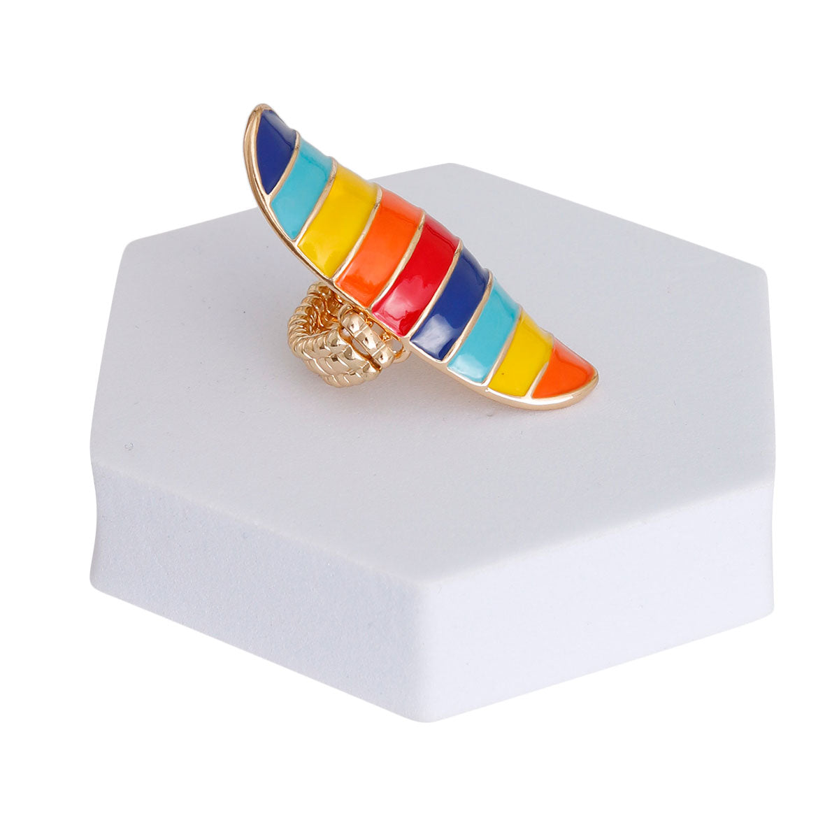 Rainbow and Gold Elongated Ring