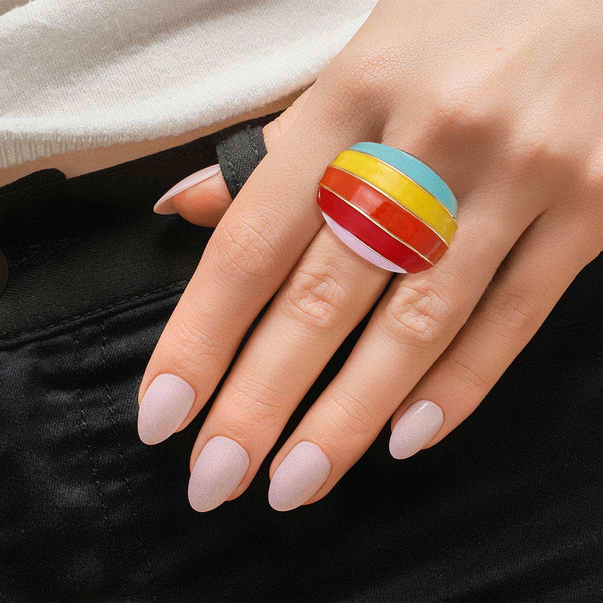 Rainbow and Gold Dome Ring