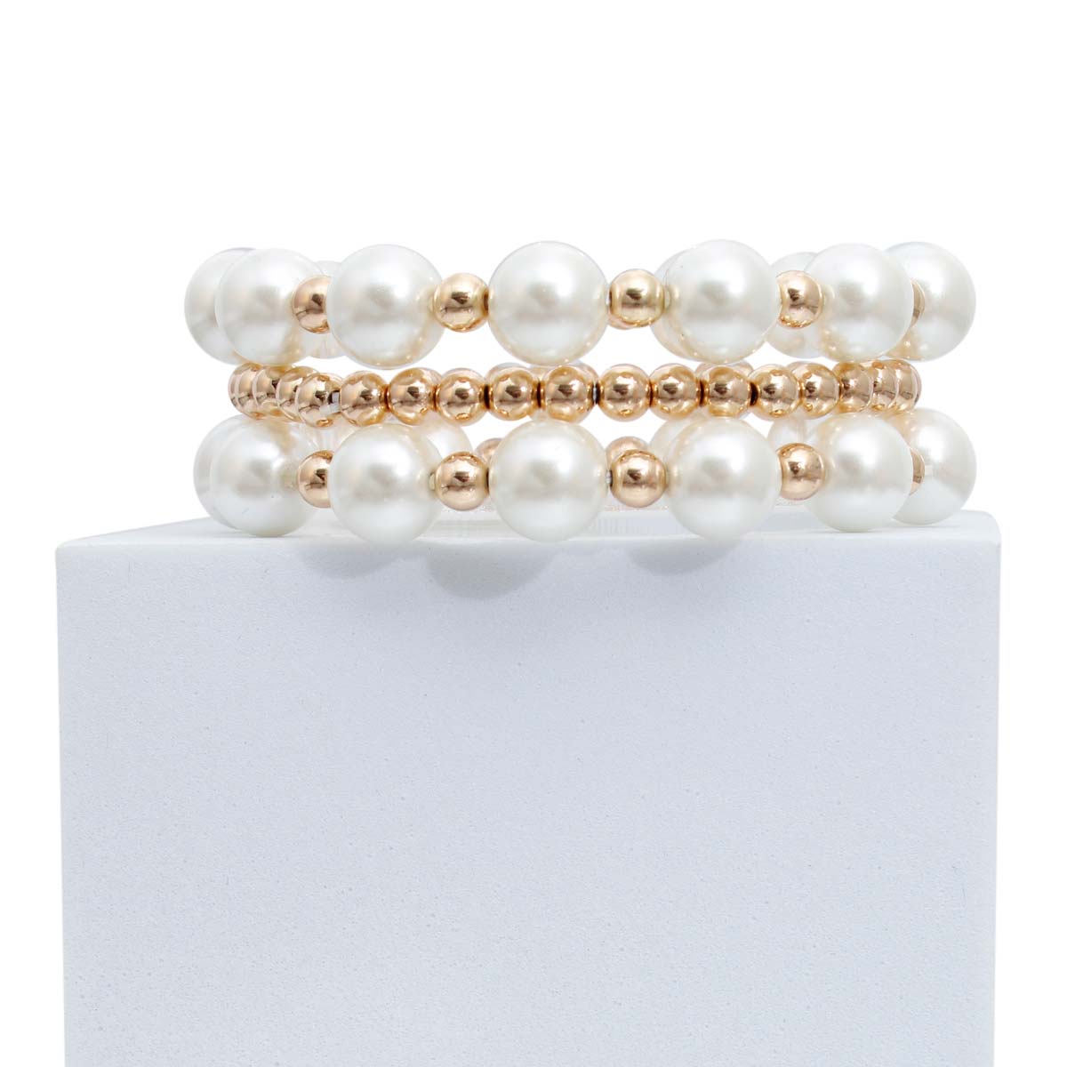 3 Strand Cream Pearl Gold Bracelets