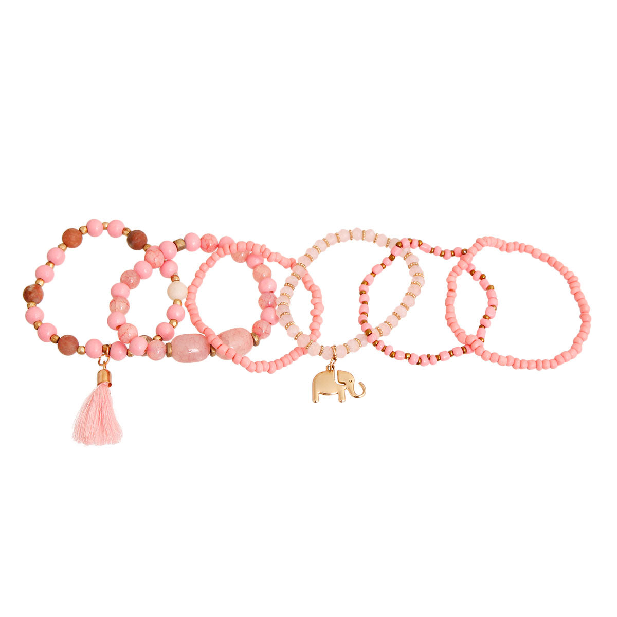 Pink Elephant Charm 7 Pcs Bracelets