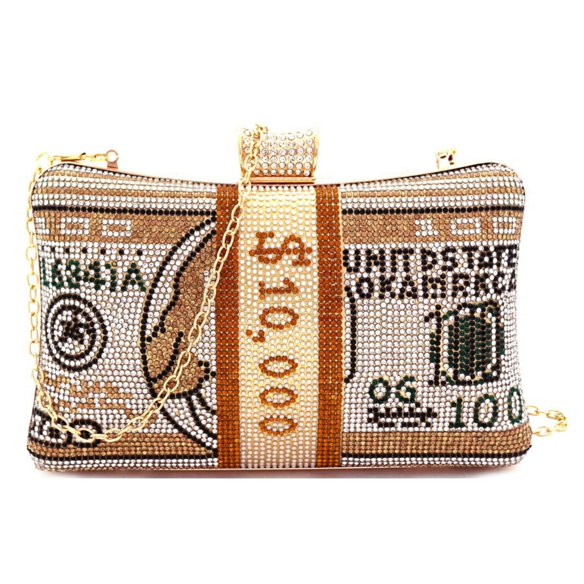 Gold Bling Banded Cash Luxury Clutch