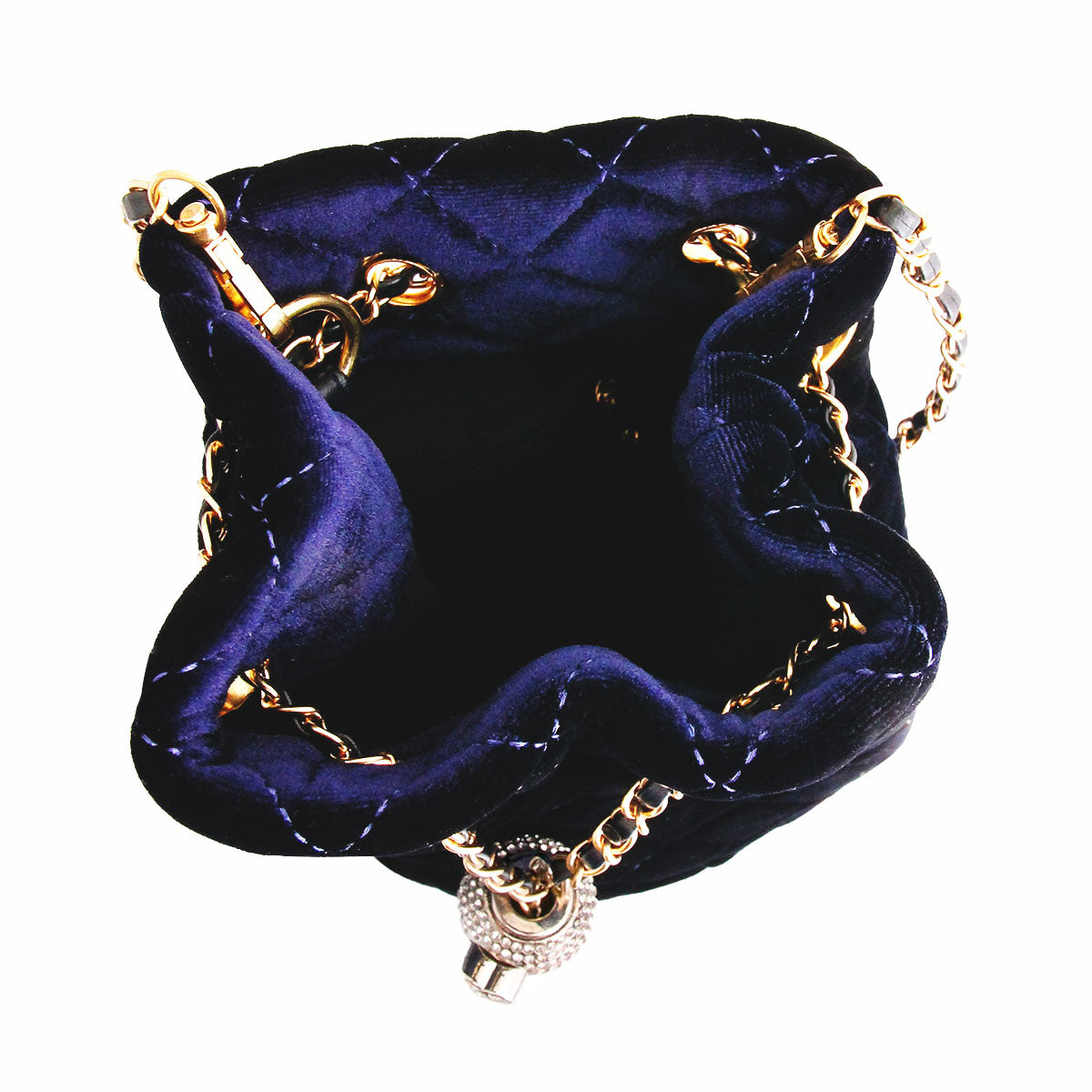 Navy Diamond Velvet Bucket Bag
