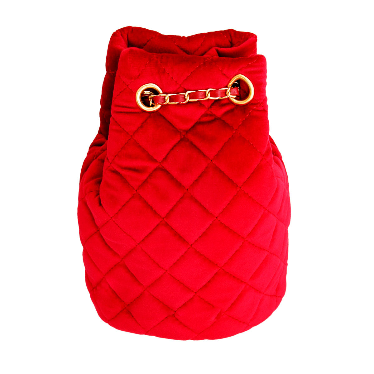 Red Diamond Velvet Bucket Bag