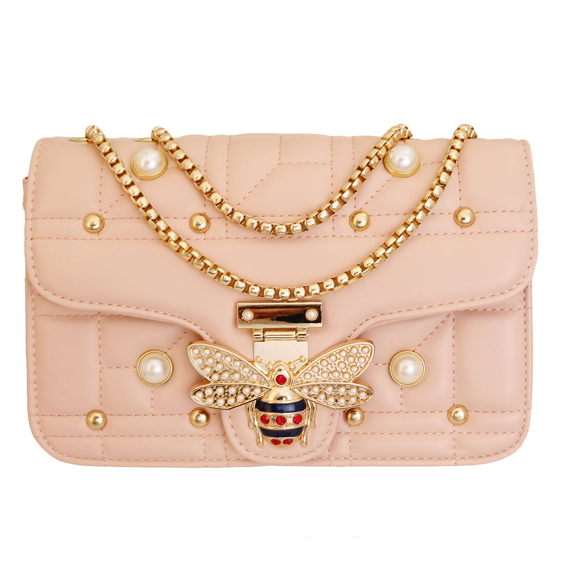 Pink Designer Pearl Bee Quilted Bag