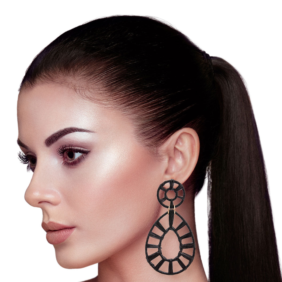 Black Raffia Teardrop Earrings