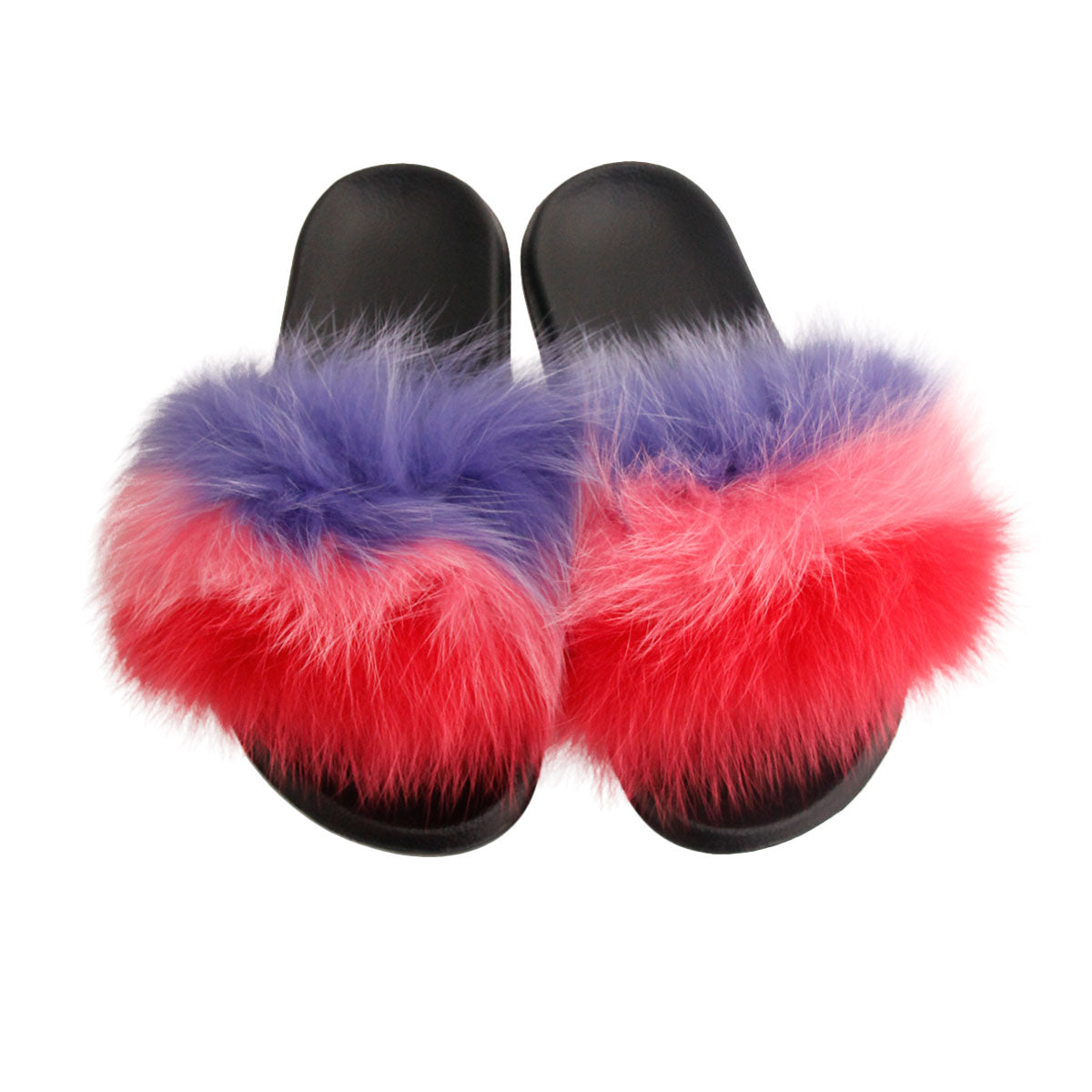 Purple and Pink Fox Fur Medium Slippers