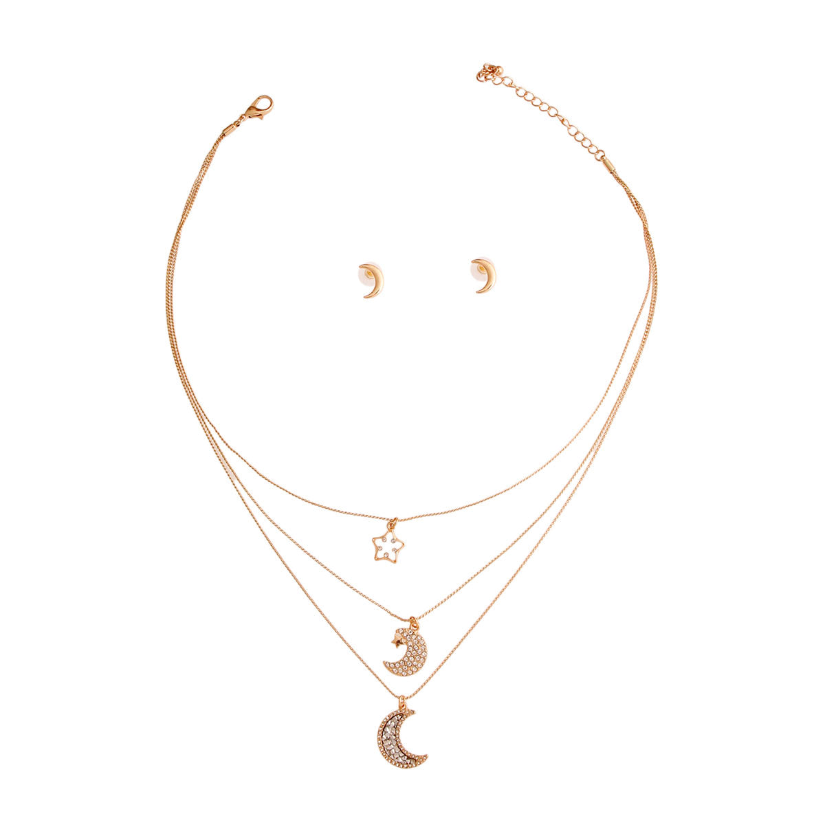 Gold 3 Layer Chain Moon Necklace