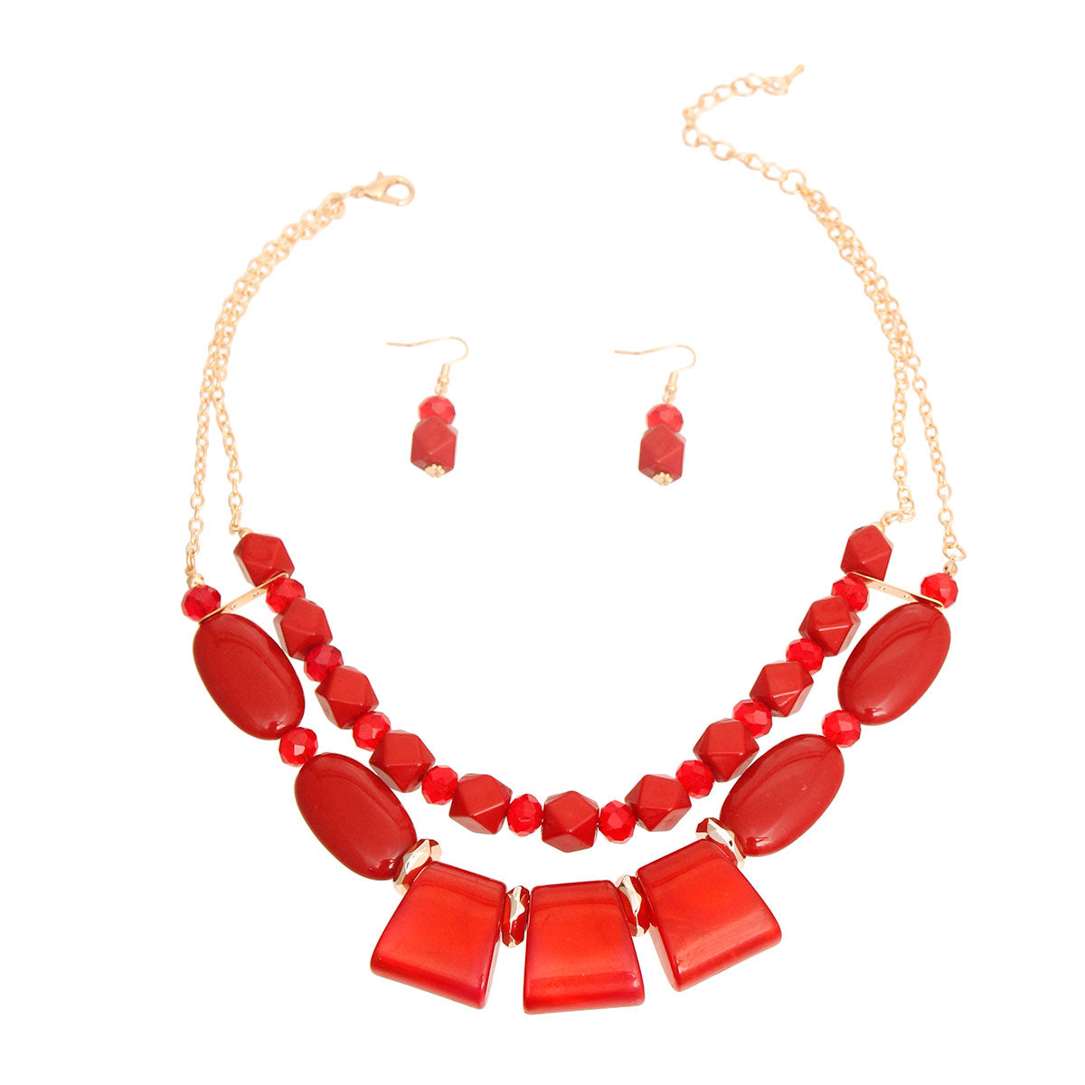 Wine Red Double Layered Necklace Set