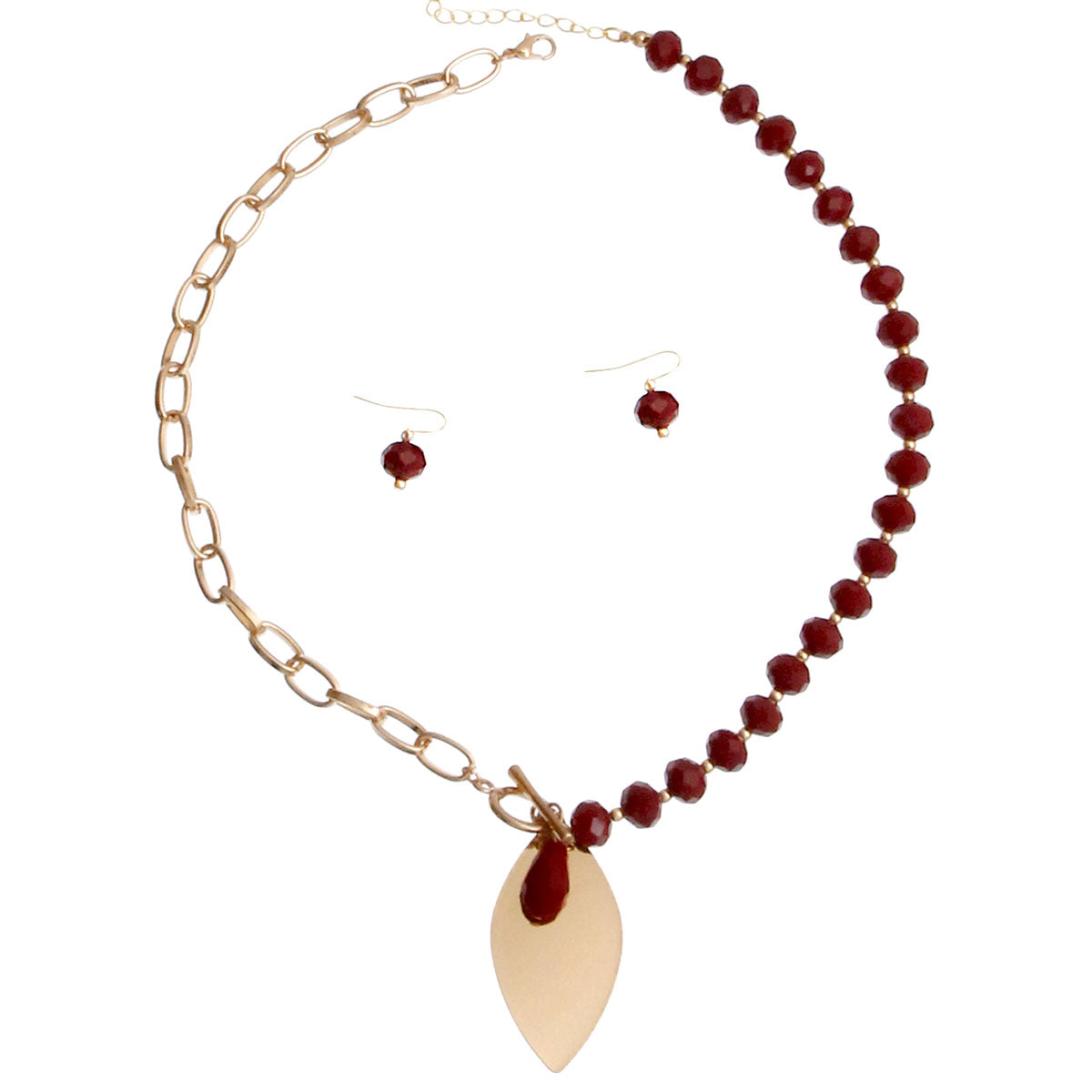 Burgundy Bead Toggle Necklace