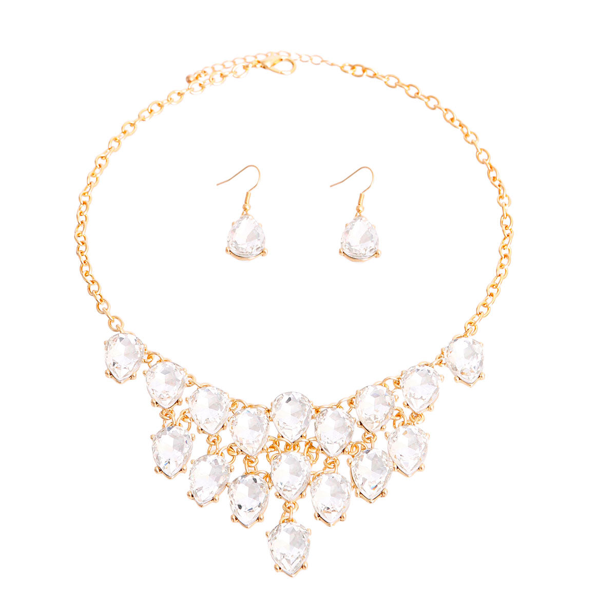 Gold Pear Crystal Bib Necklace