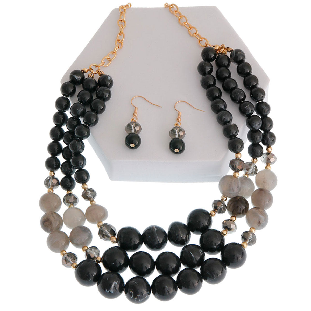 Black Layered Glass Bead Necklace