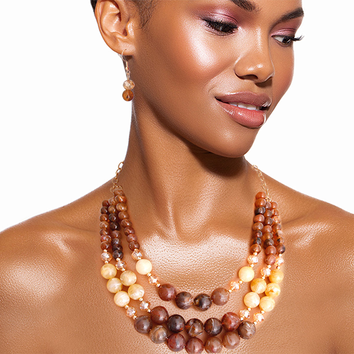 Brown Layered Glass Bead Necklace