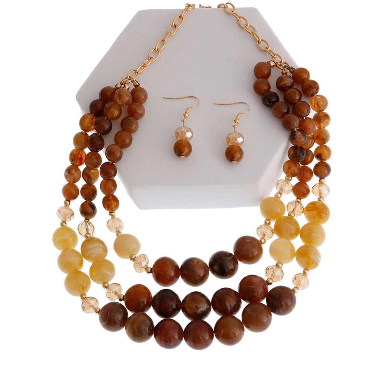 Brown Layered Glass Bead Necklace