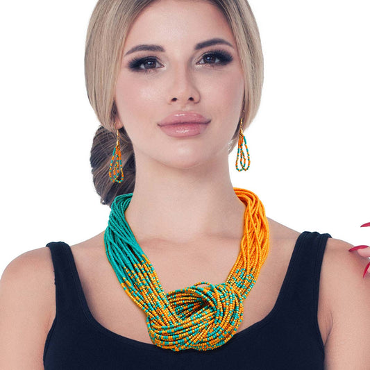 Orange and Turquoise Bead Knotted Necklace