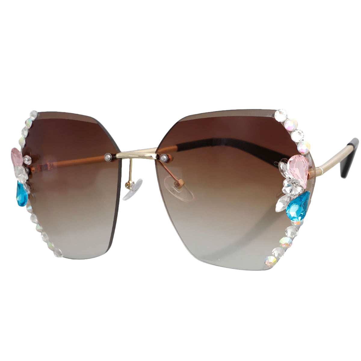 Brown Hexagon Crystal Sunglasses